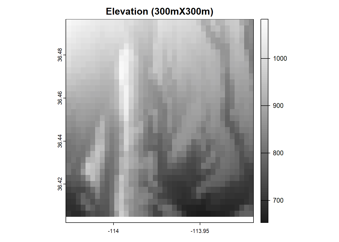 Map showing a raster with coarse resolution (300 m X 300 m)