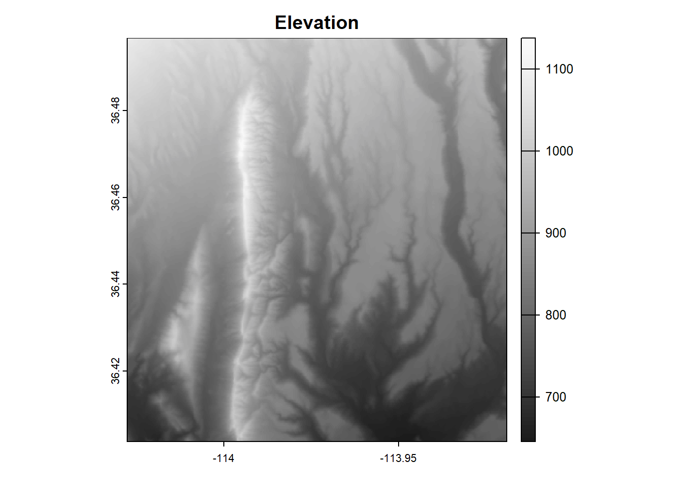 Map showing a raster with continuous values (elevation)