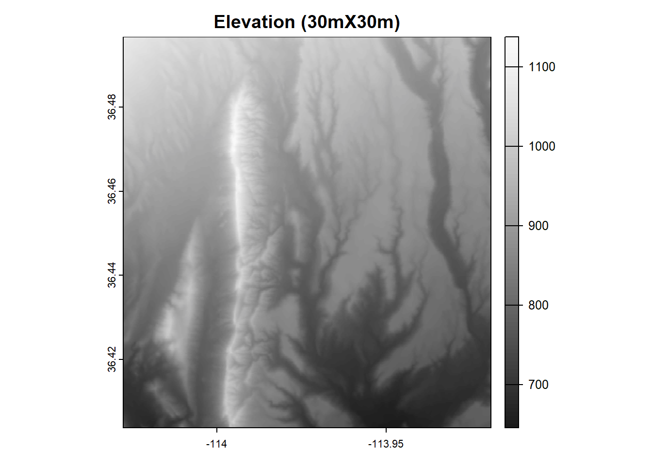 Map showing a raster with fine resolution (30m X 30m)